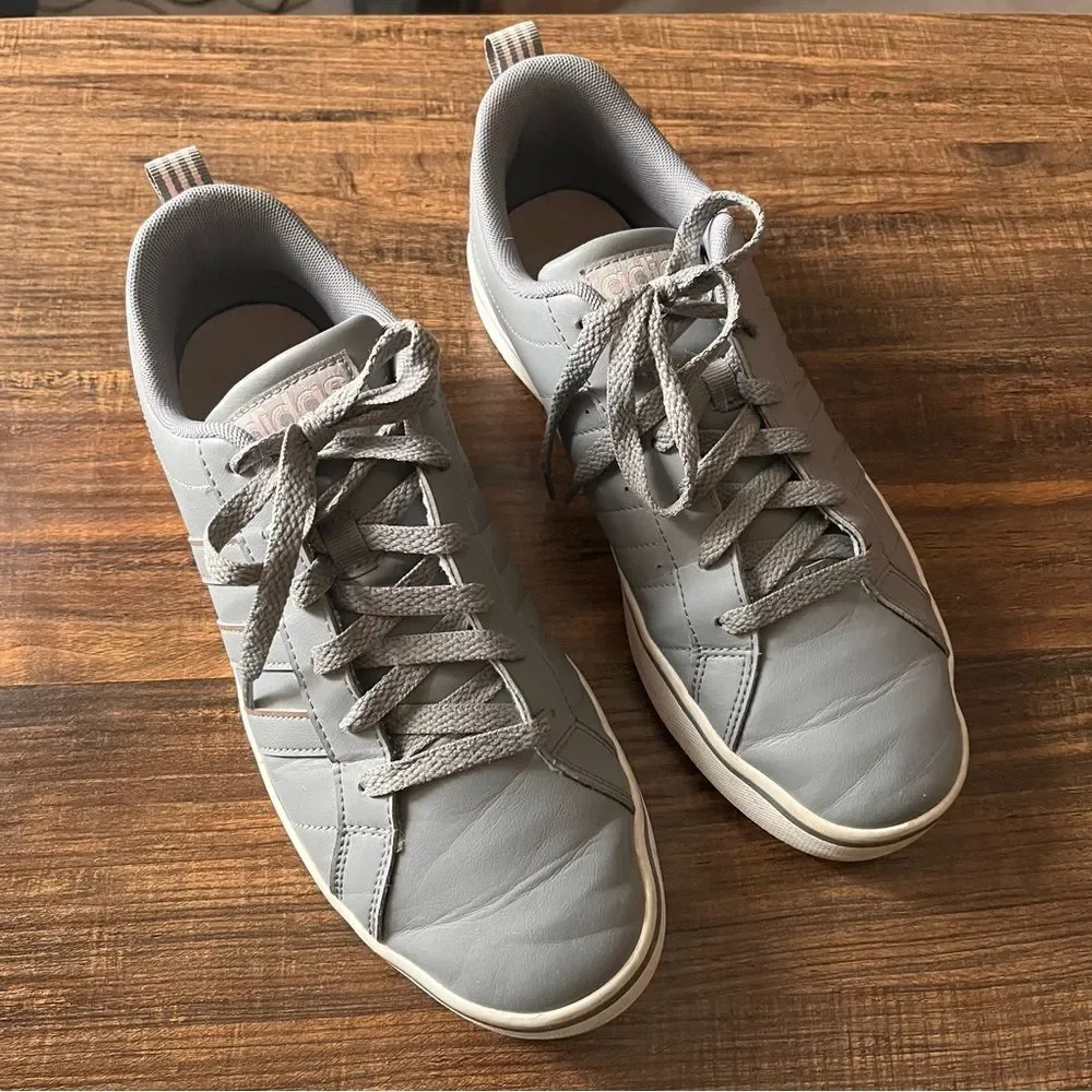 Adidas Neo VS Pace Low Top Gray Leather & Pink Stripe Sneakers Shoes Size 9